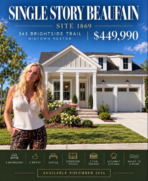 Single Story Beaufain at 343 Brightside Trail, site 1869, Midtown Nexton