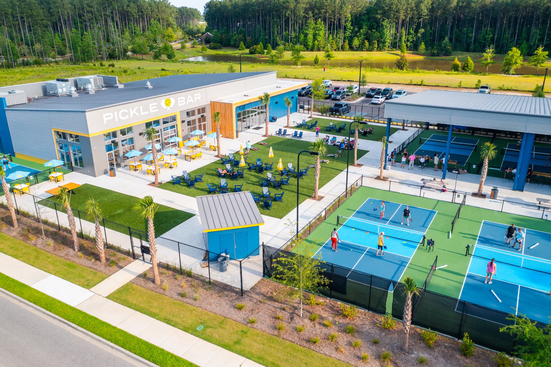 Aerial view of The Picklebar courts and outdoor seating